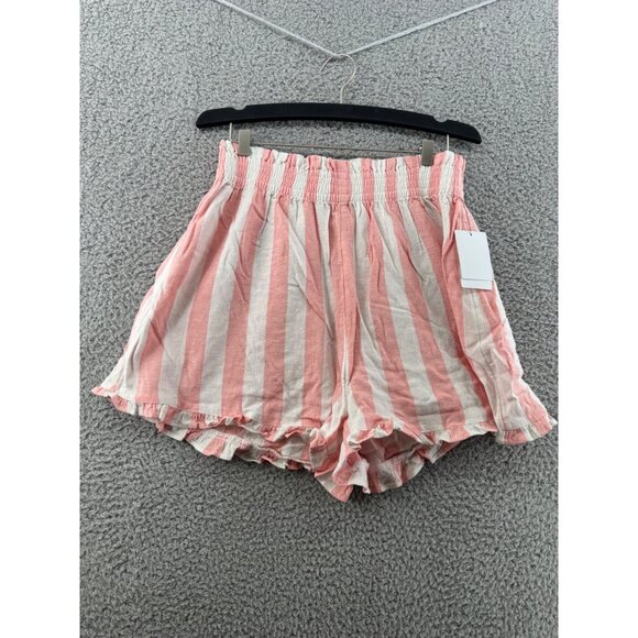 Abound Pink & White Striped Ruffled Hem Shorts Smocked Waist Size Medium  NWT - Picture 1 of 7